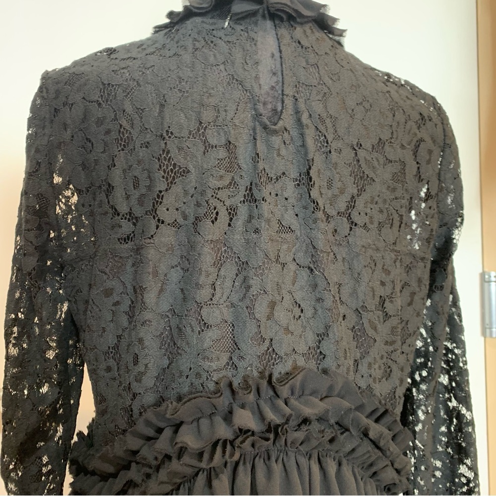 Tuckernuck Womens Small Black Lace Lined Ruffle Blouse - Picture 8 of 9
